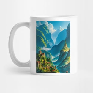 Lovely, green fantasy city in a lush valley Mug